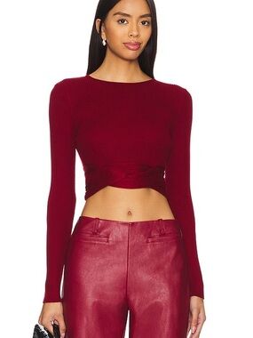 SOVERE Revolve Adrift Long Sleeve Top in Cherry Size Small Ribbed